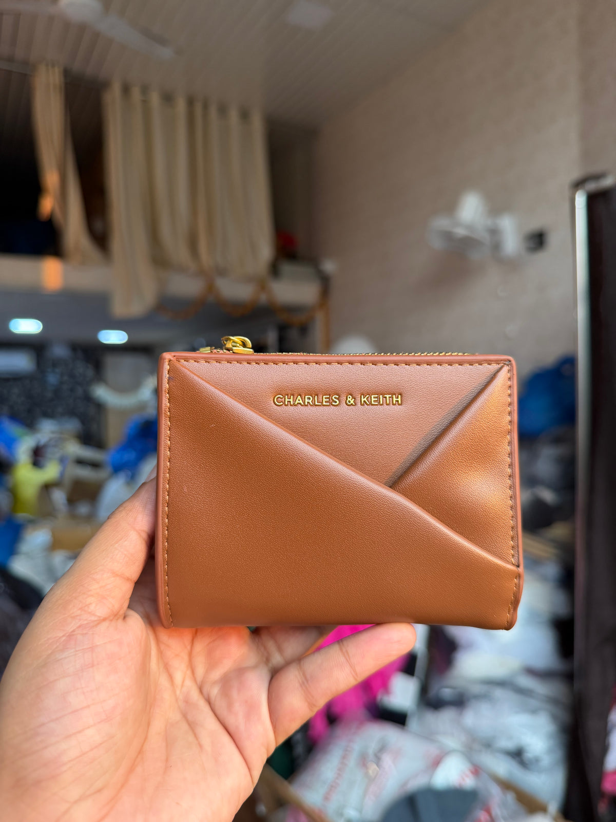 CHARLES AND KEITH midori geometric top zip wallet