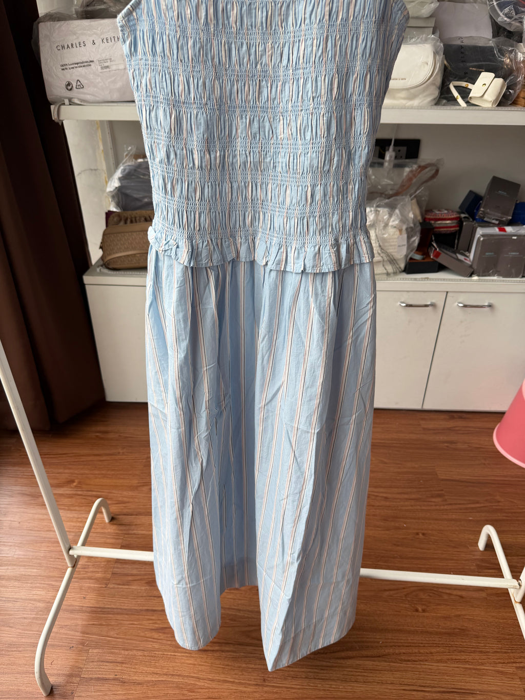 STRIPE SHIRRED DRESS
