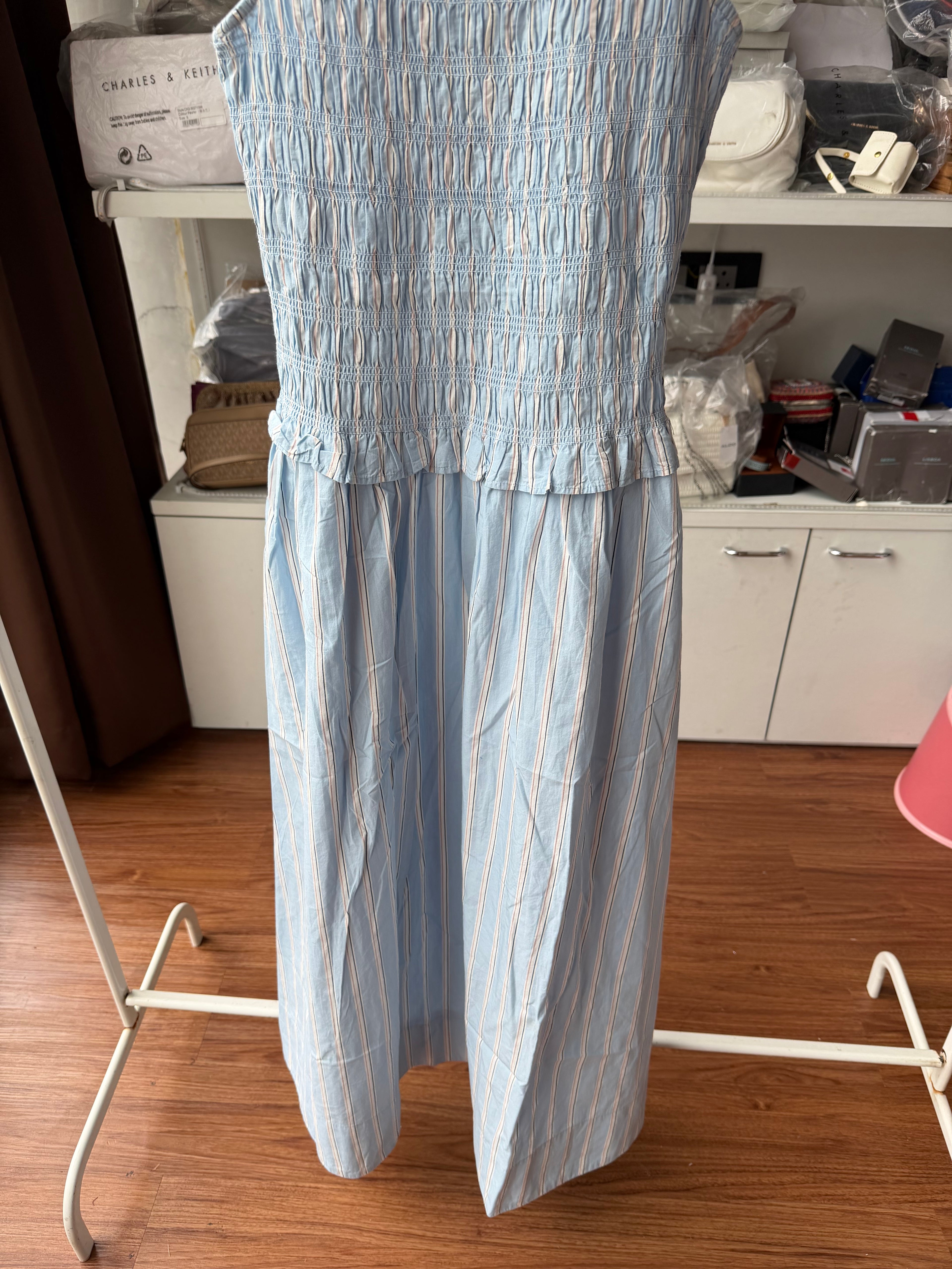 STRIPE SHIRRED DRESS