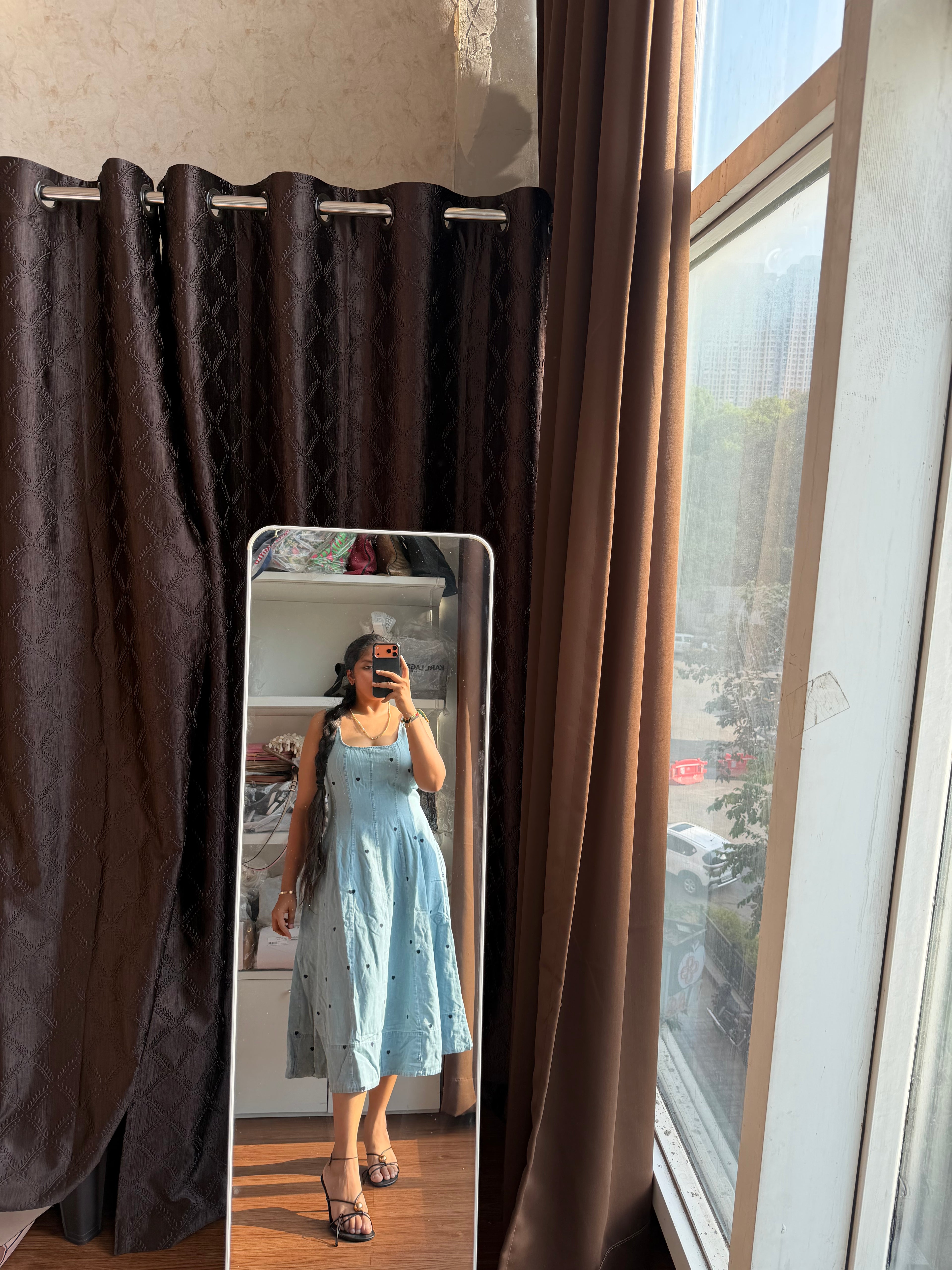HEART EMBROIDERY DENIM DRESS