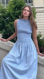 STRIPE SHIRRED DRESS