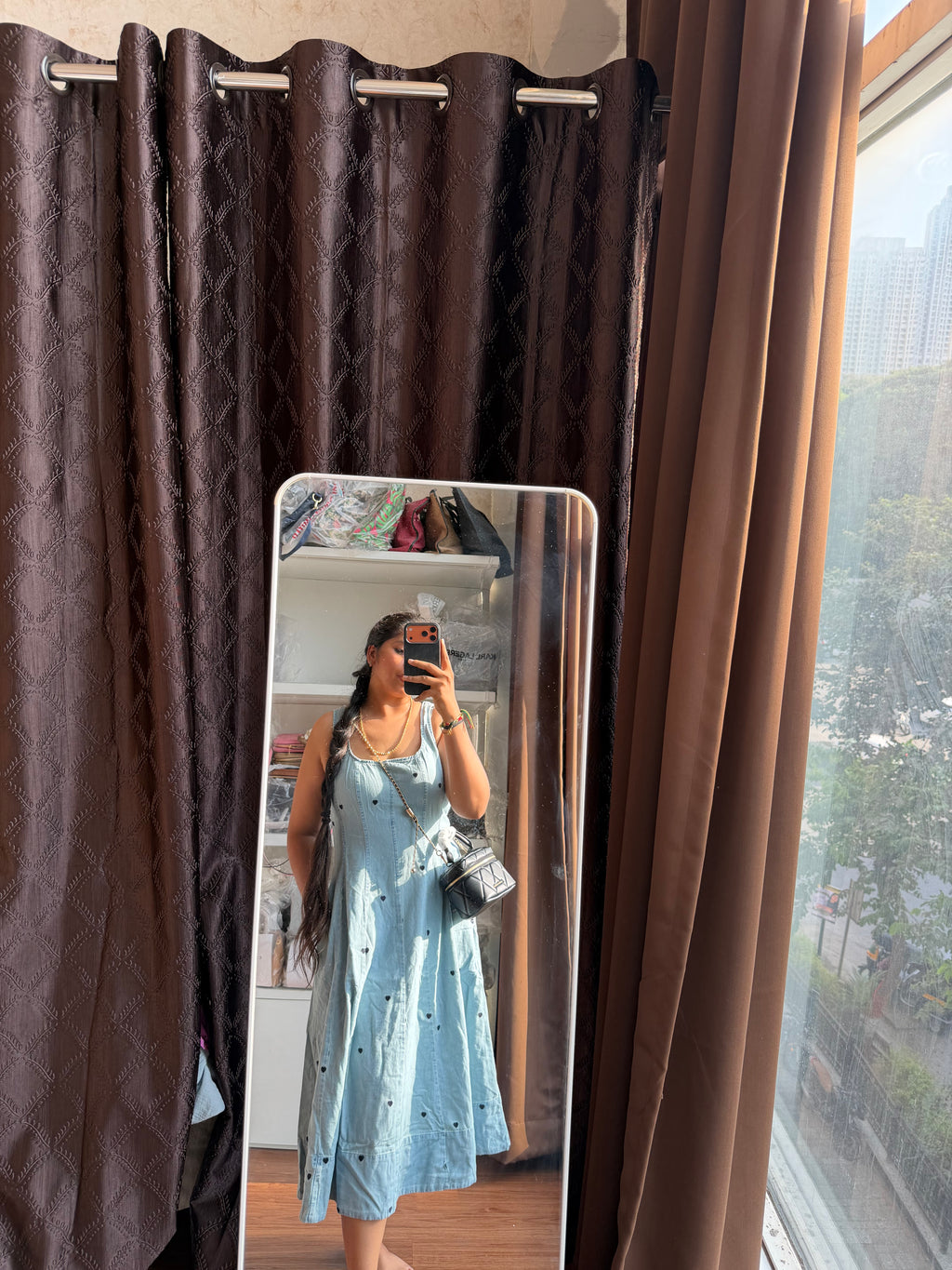 HEART EMBROIDERY DENIM DRESS