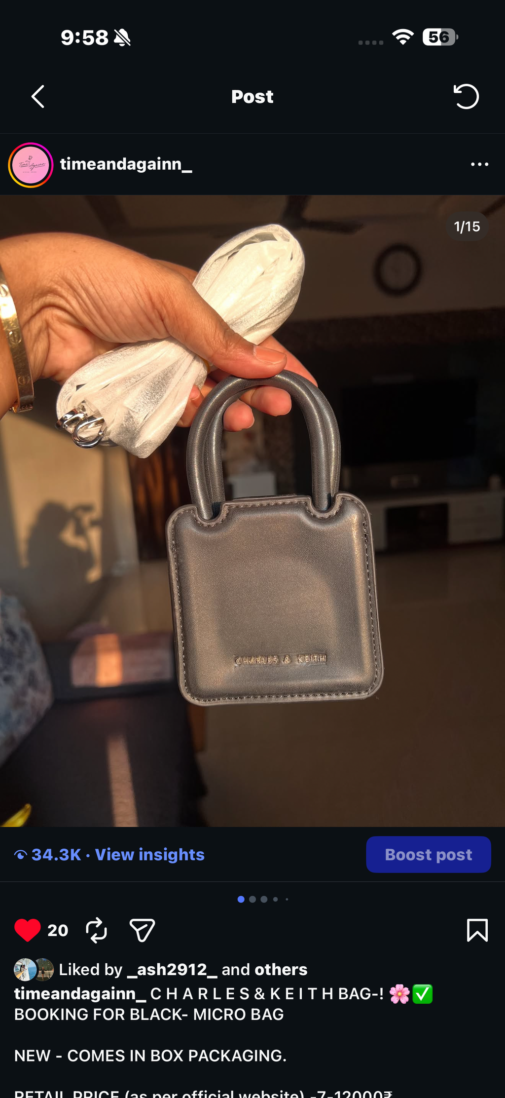 CHARLES AND KEITH PERLINE BAG