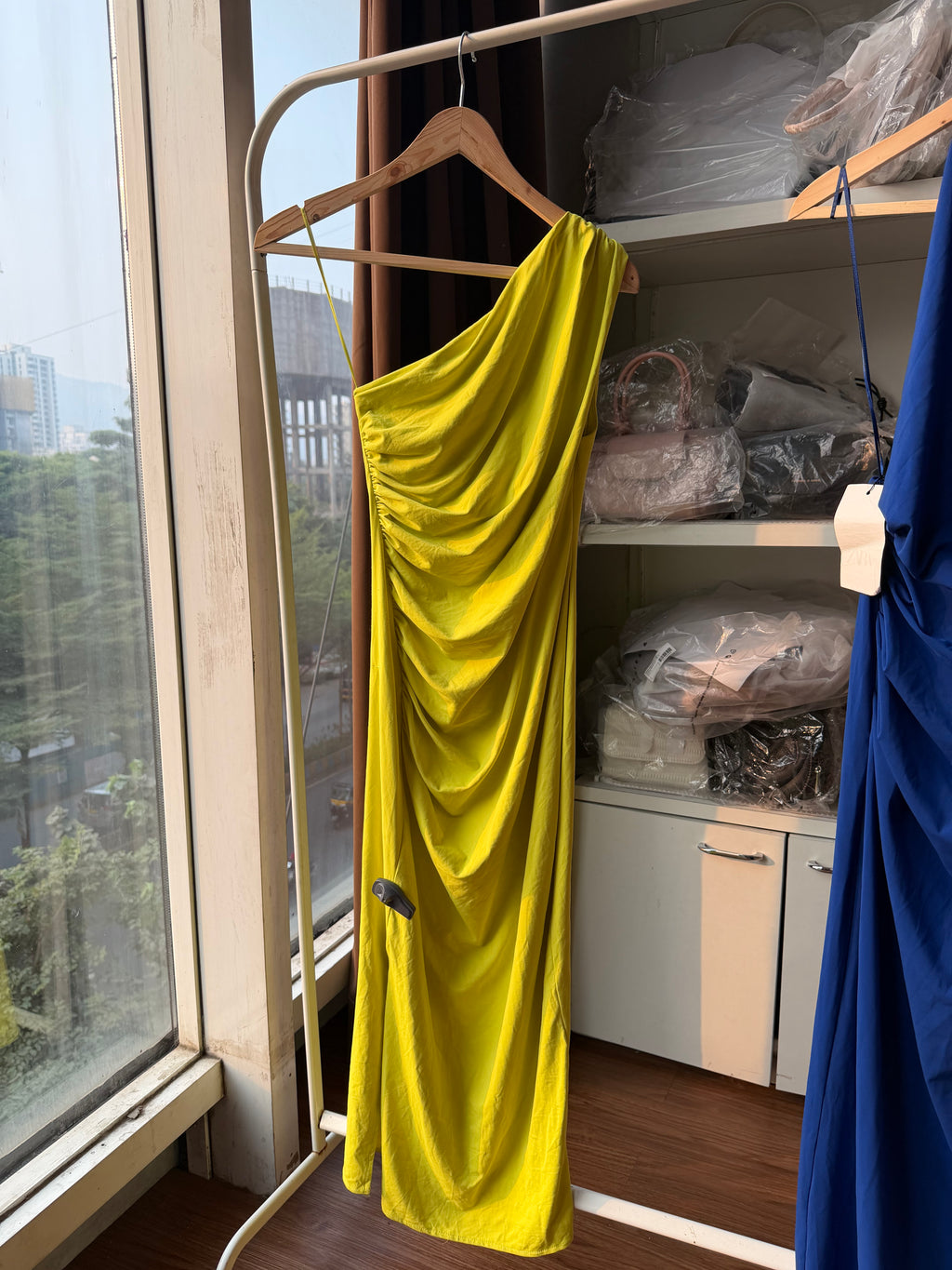 Zara ruched neon dress