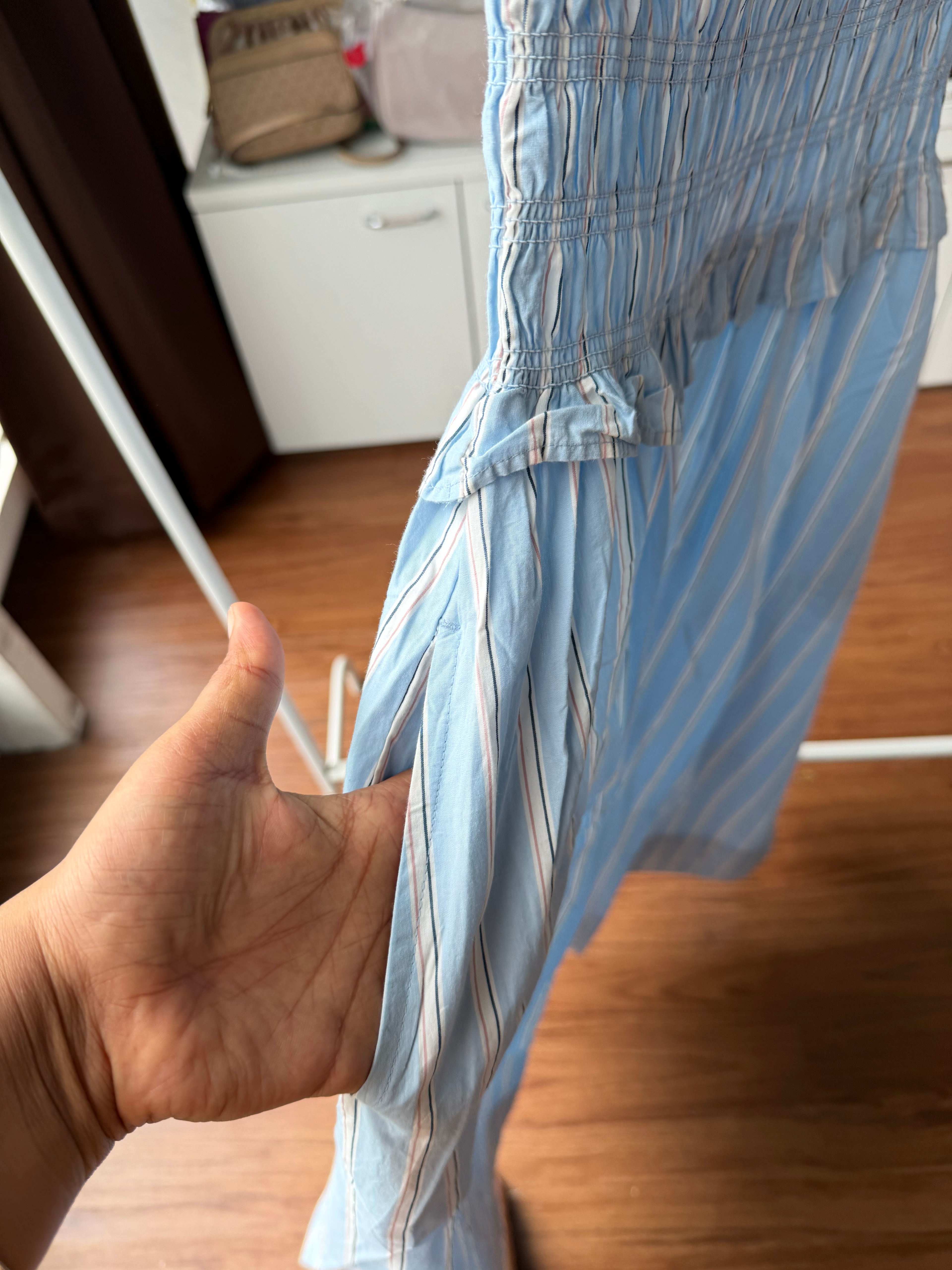 STRIPE SHIRRED DRESS