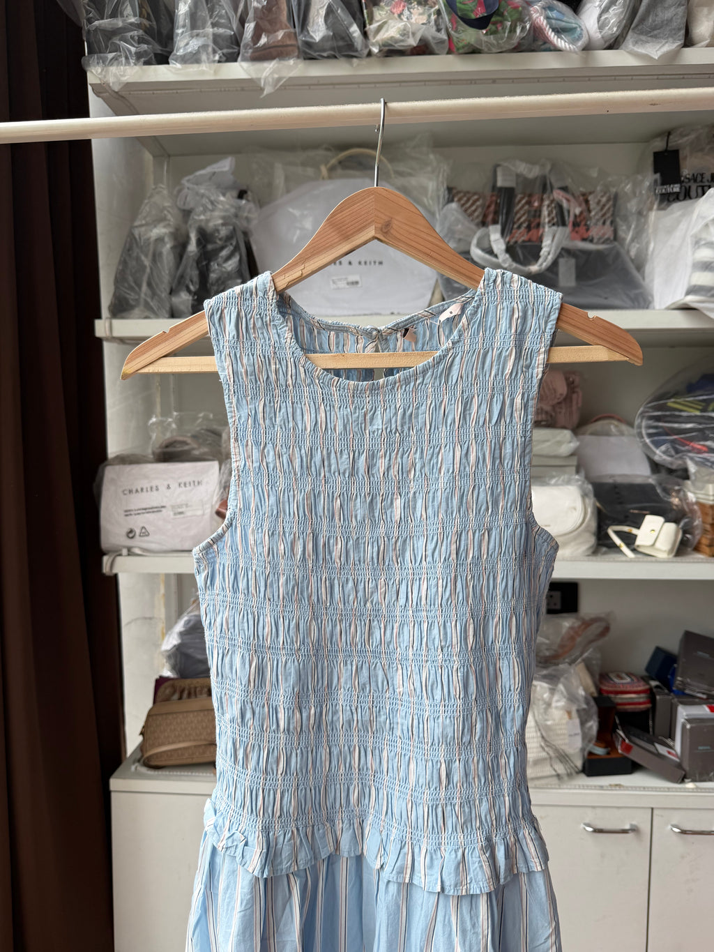 STRIPE SHIRRED DRESS