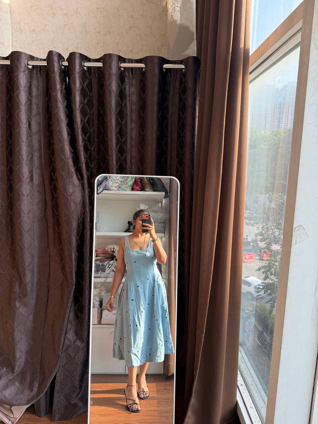 HEART EMBROIDERY DENIM DRESS