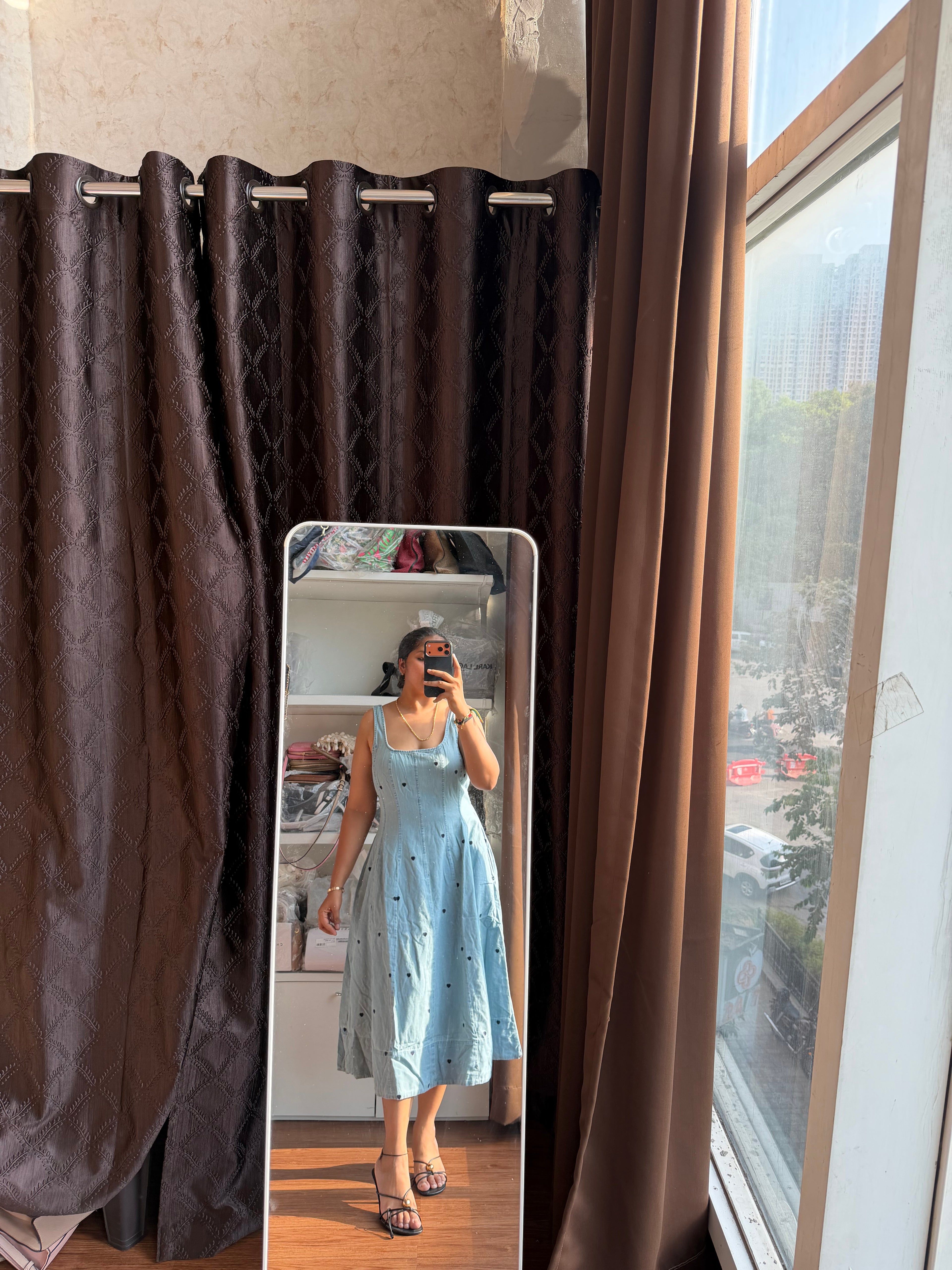 HEART EMBROIDERY DENIM DRESS