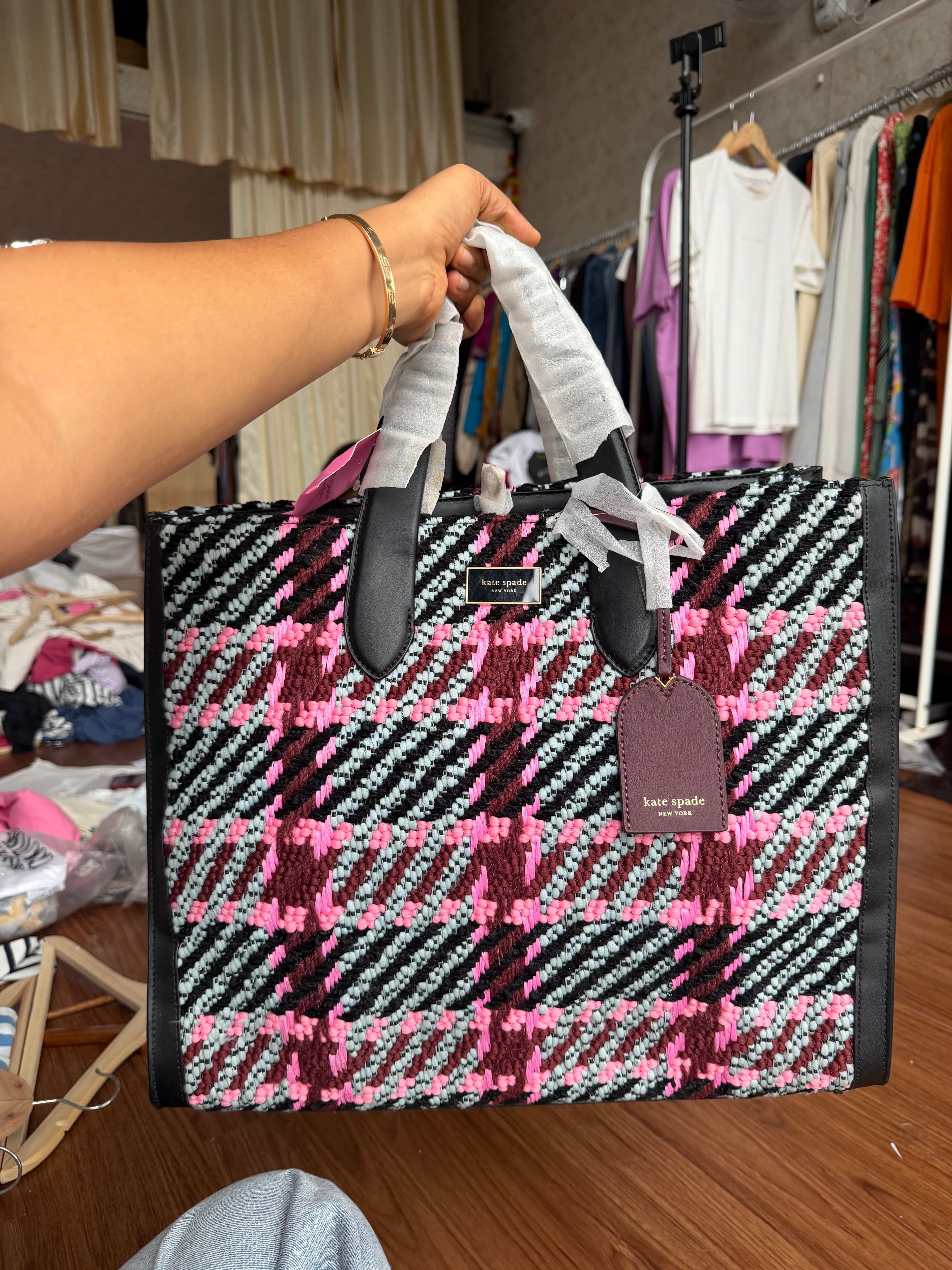KATE SPADE Manhattan Plaid Large Tote Bag