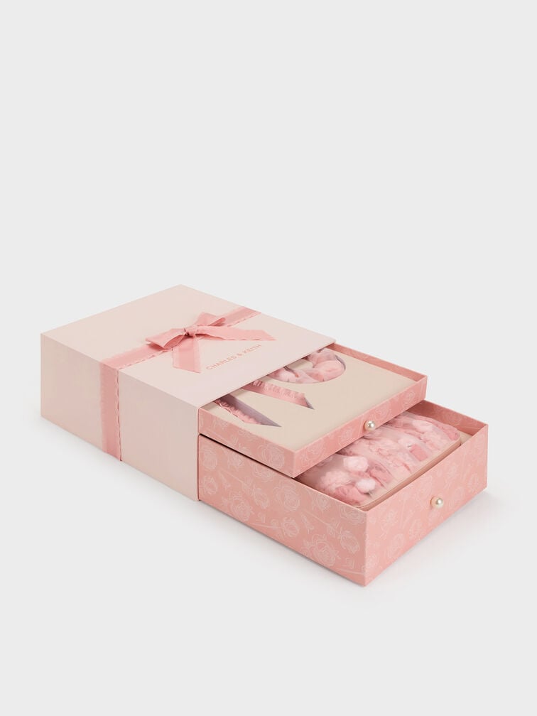 CHARLES AND KEITH Gift Set: Floral-Mesh Pearl-Strap Shoulder Bag - Light Pink