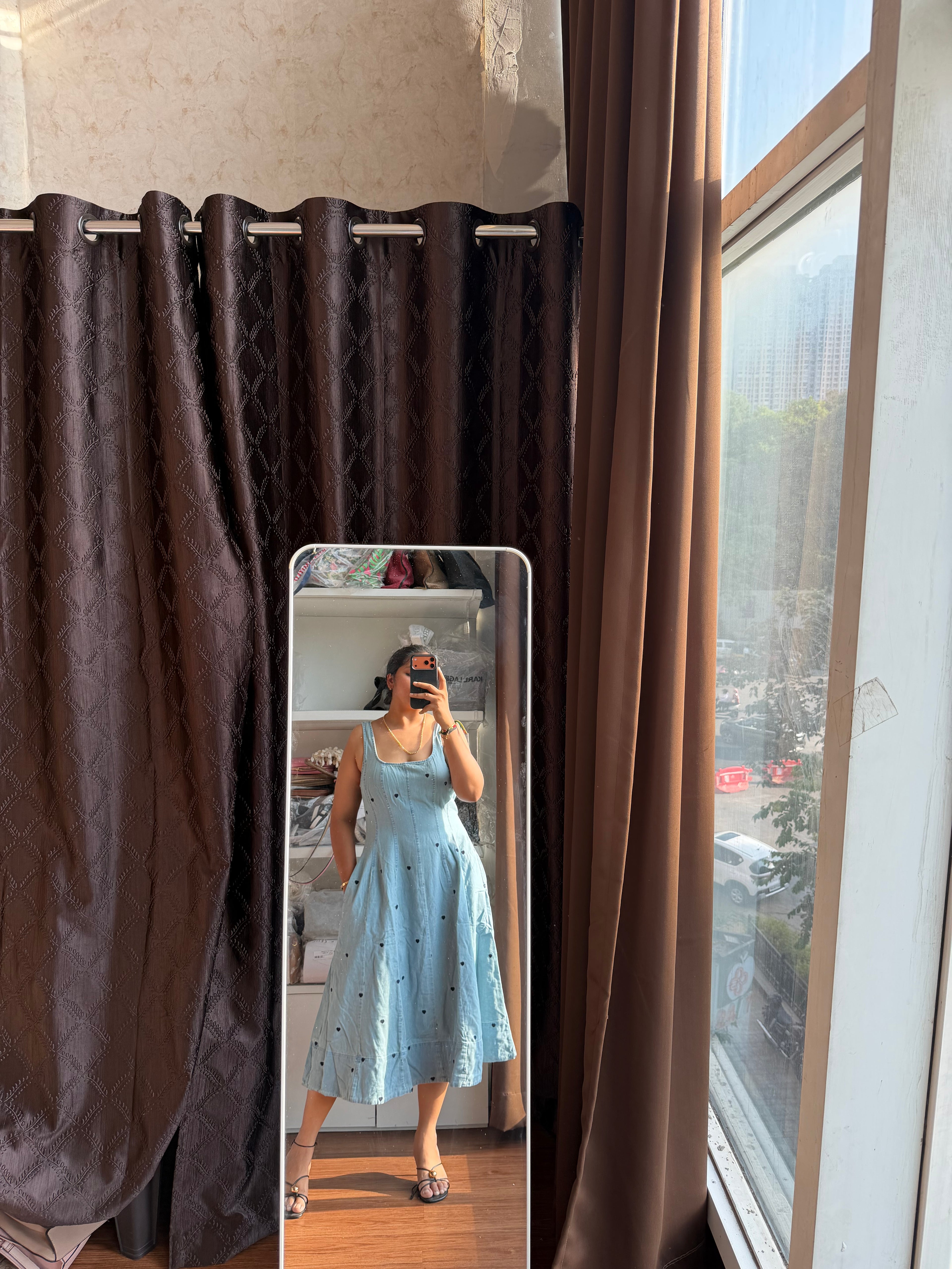 HEART EMBROIDERY DENIM DRESS