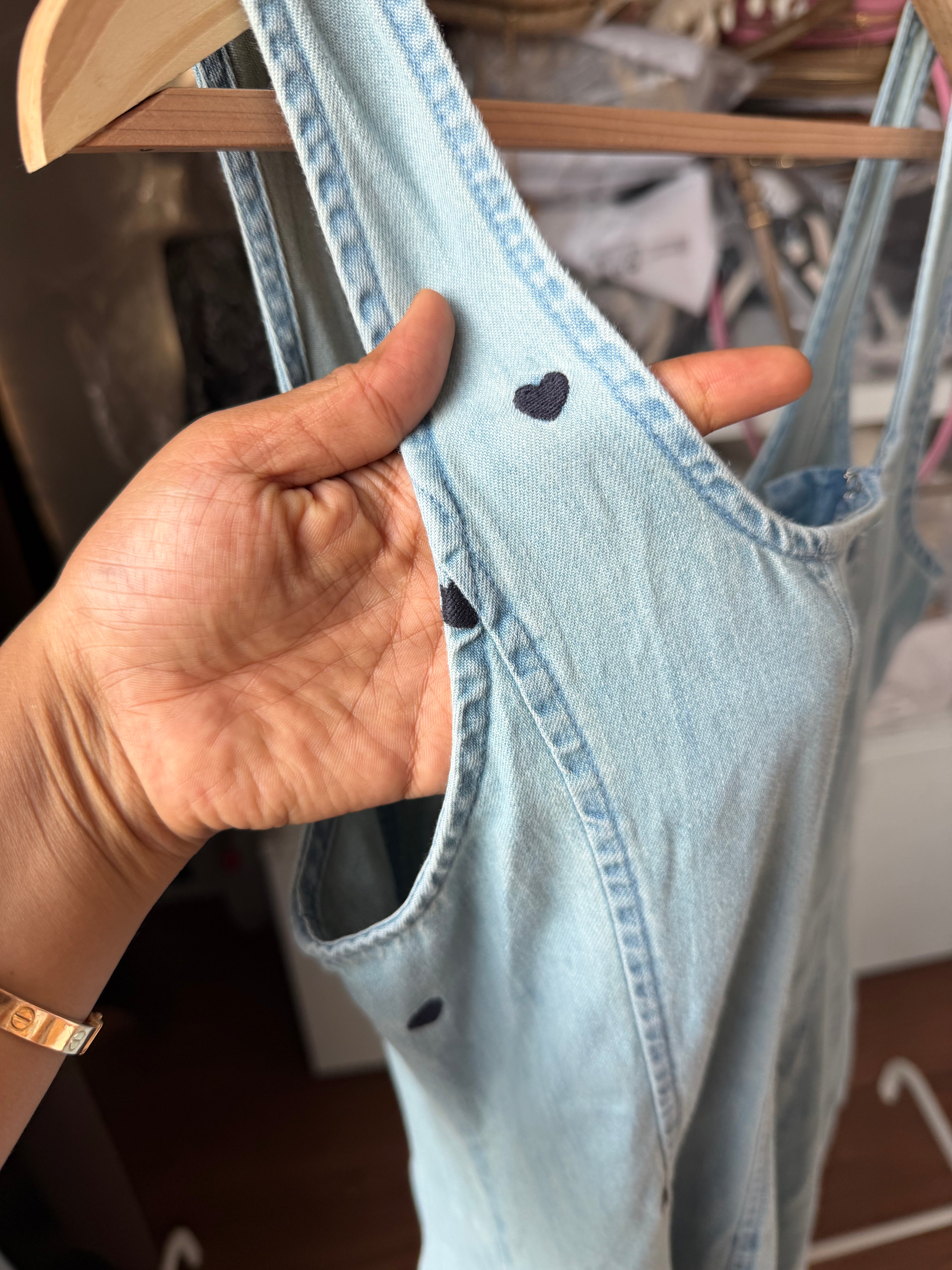 HEART EMBROIDERY DENIM DRESS