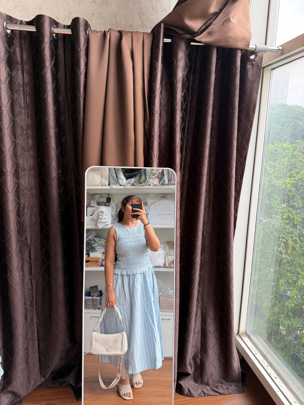 STRIPE SHIRRED DRESS