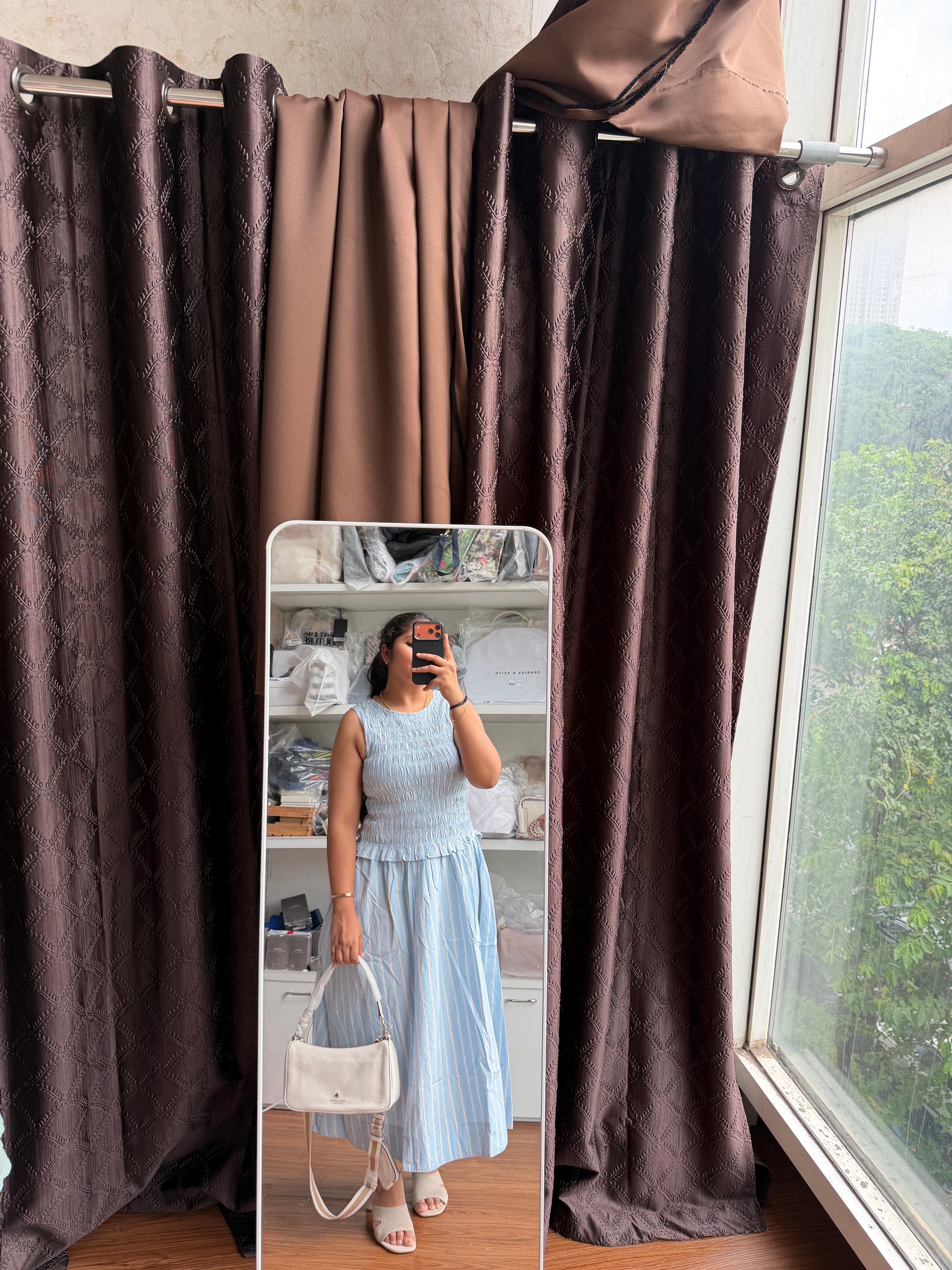 STRIPE SHIRRED DRESS