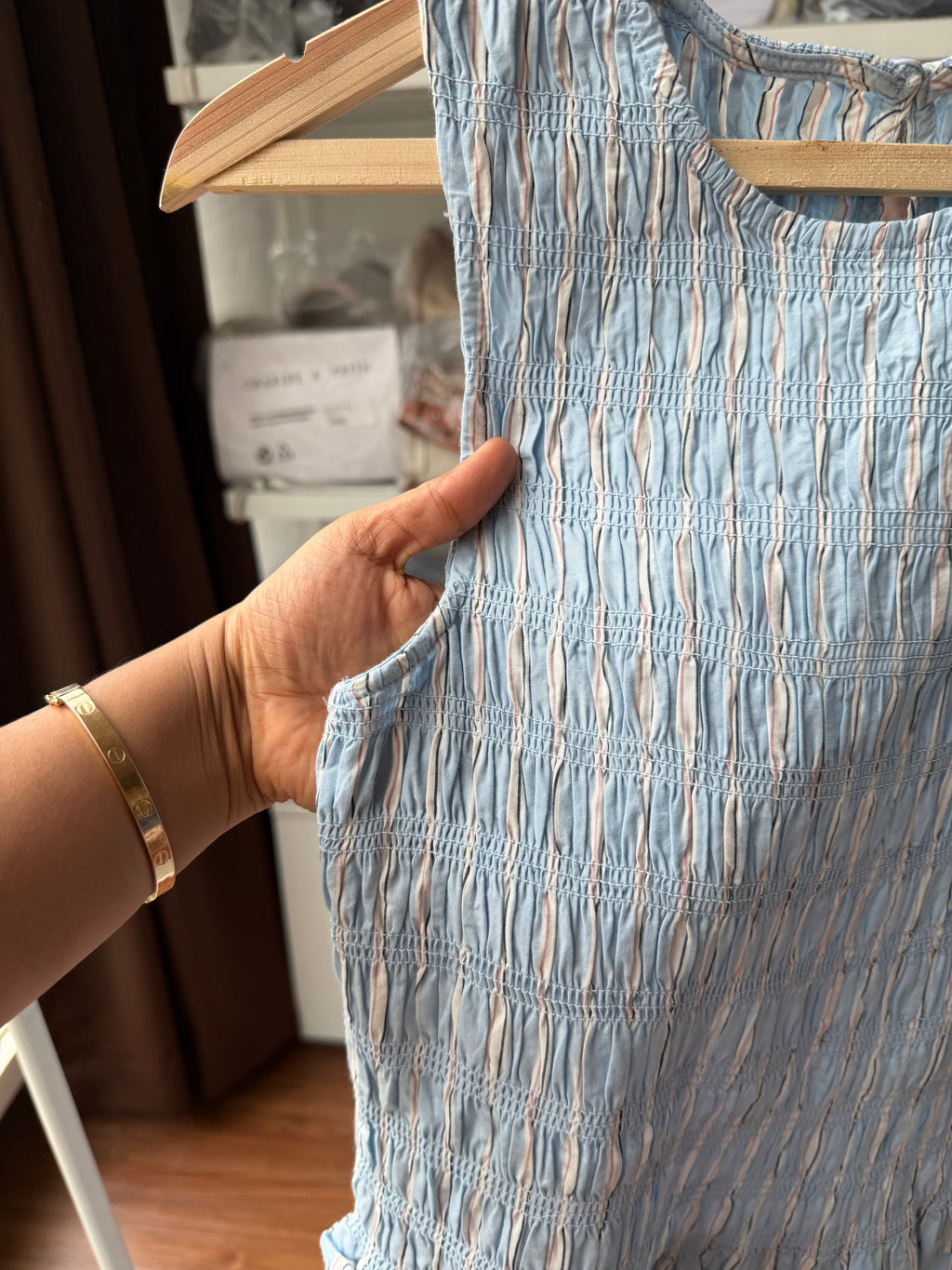 STRIPE SHIRRED DRESS