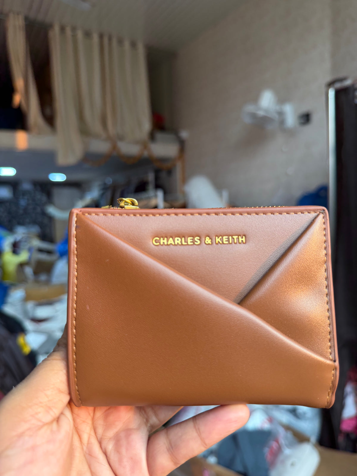 CHARLES AND KEITH midori geometric top zip wallet