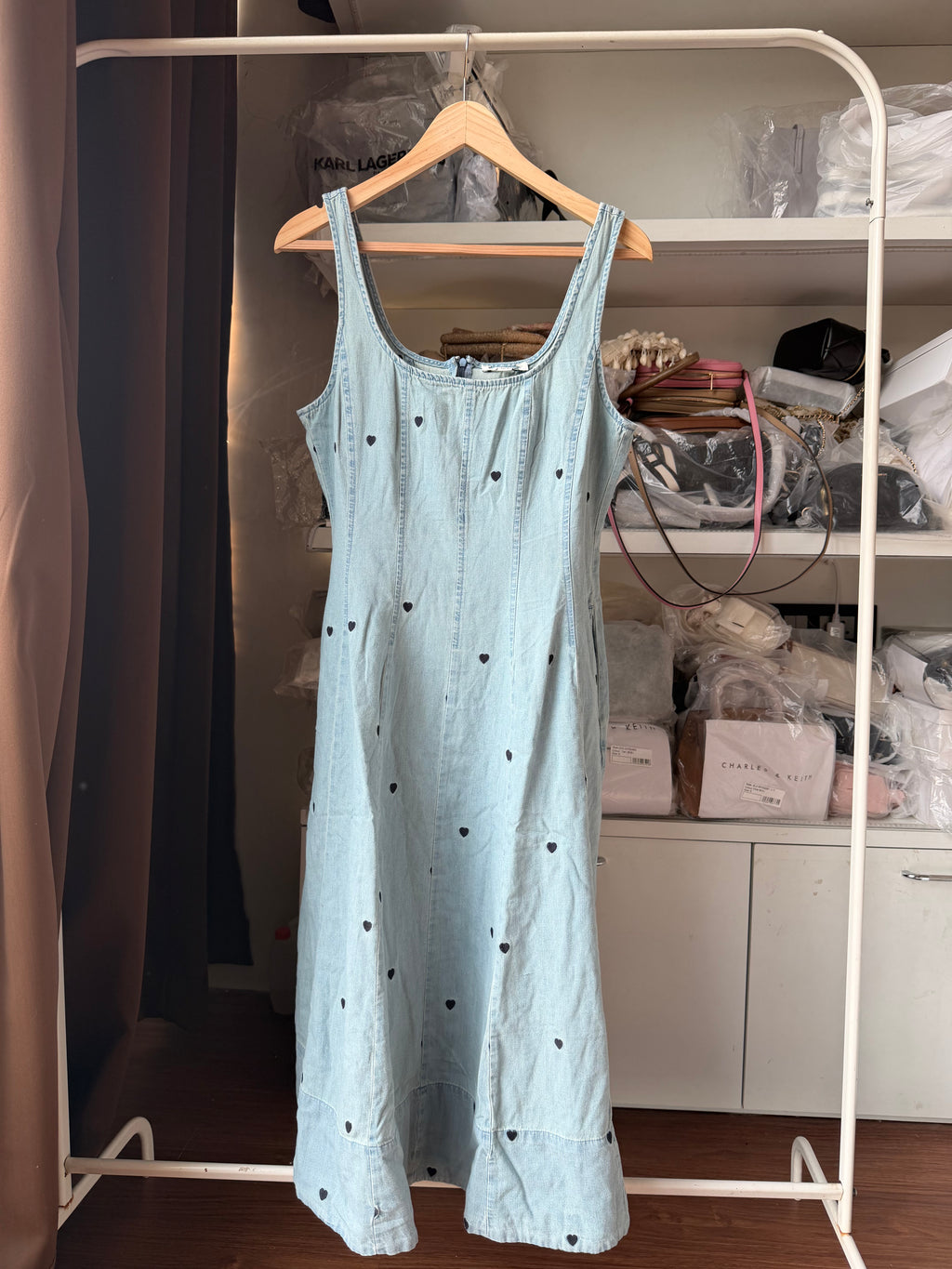 HEART EMBROIDERY DENIM DRESS