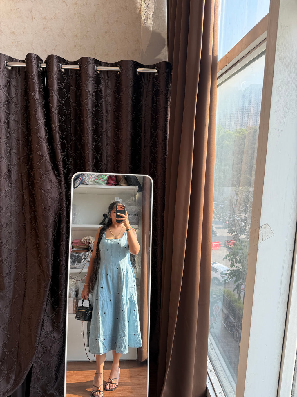 HEART EMBROIDERY DENIM DRESS