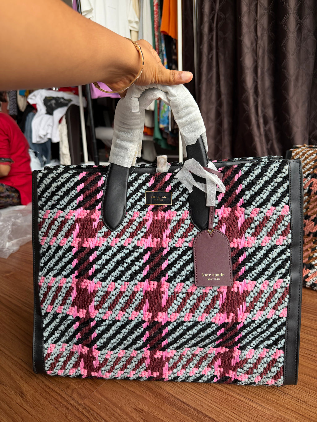 KATE SPADE Manhattan Plaid Large Tote Bag