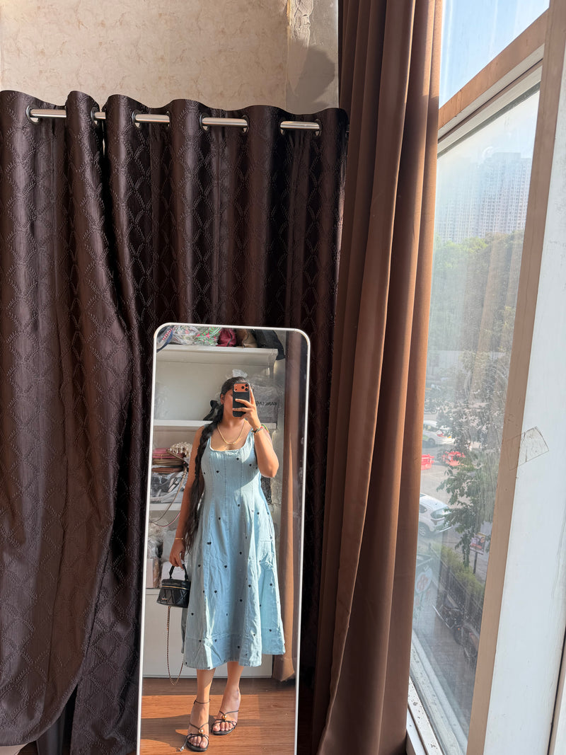 HEART EMBROIDERY DENIM DRESS