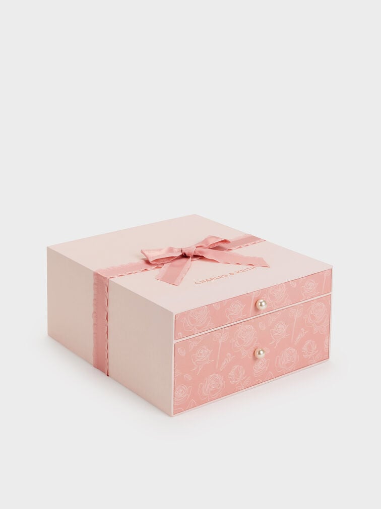 CHARLES AND KEITH Gift Set: Floral-Mesh Pearl-Strap Shoulder Bag - Light Pink