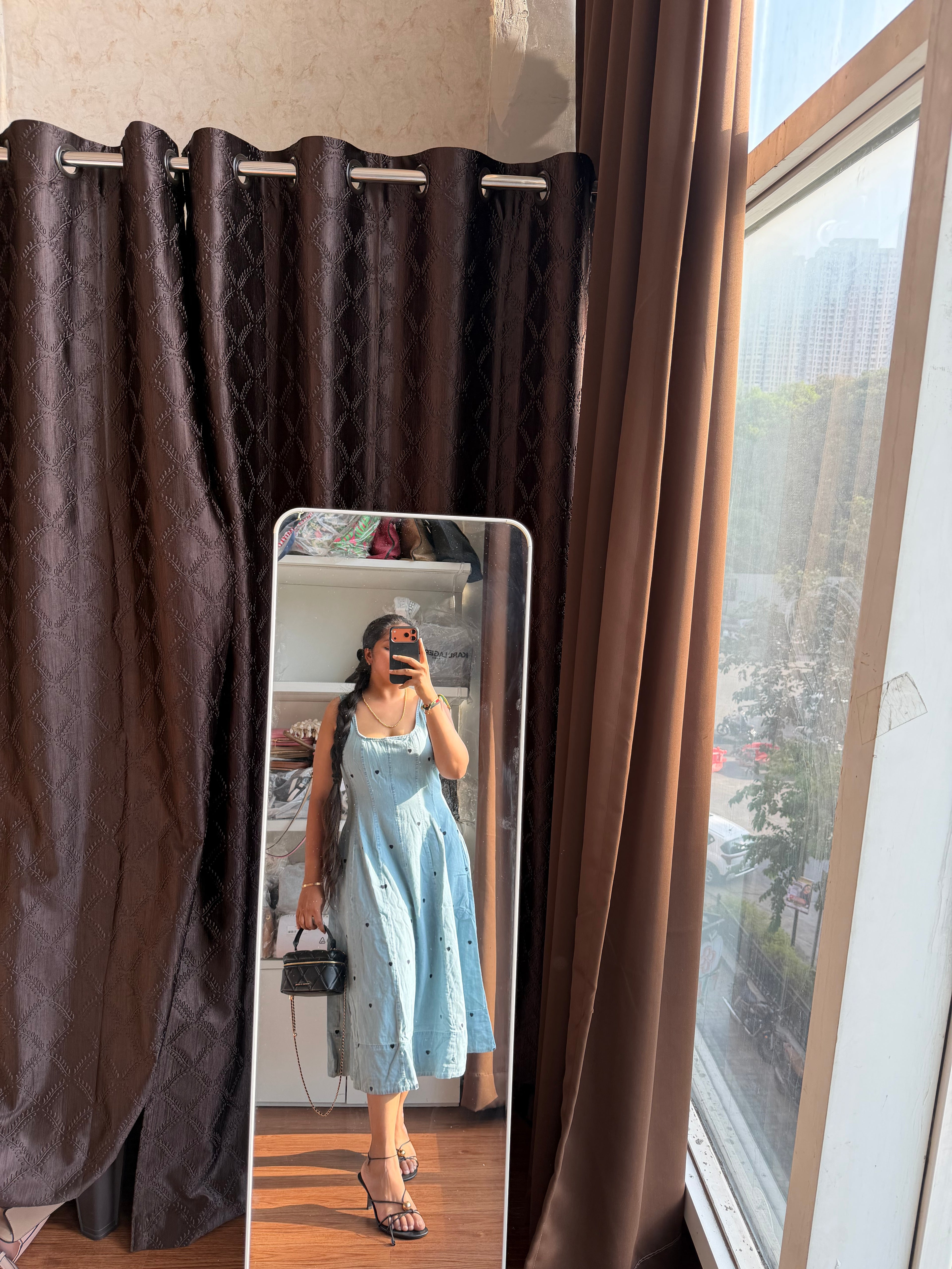 HEART EMBROIDERY DENIM DRESS