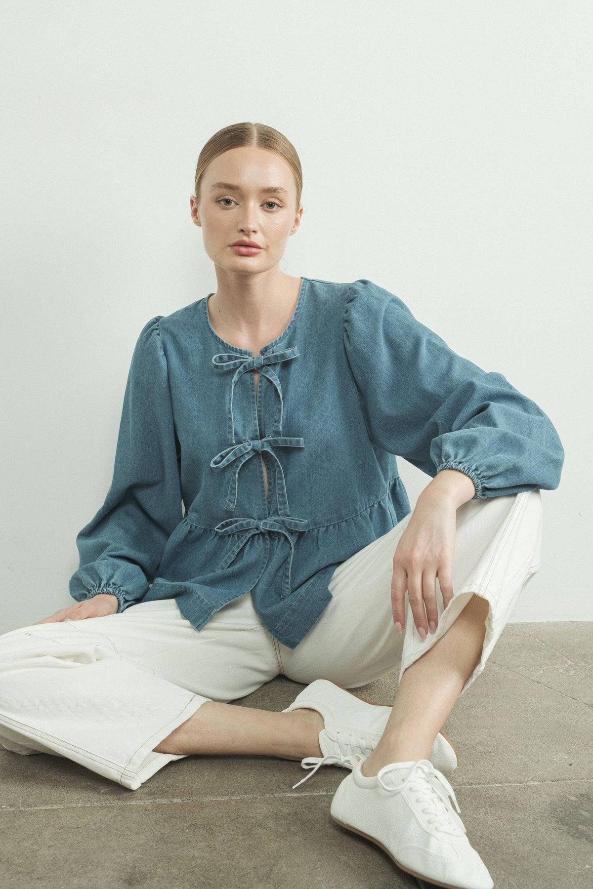 JOHN LEWIS DENIM BOW TIE TOP