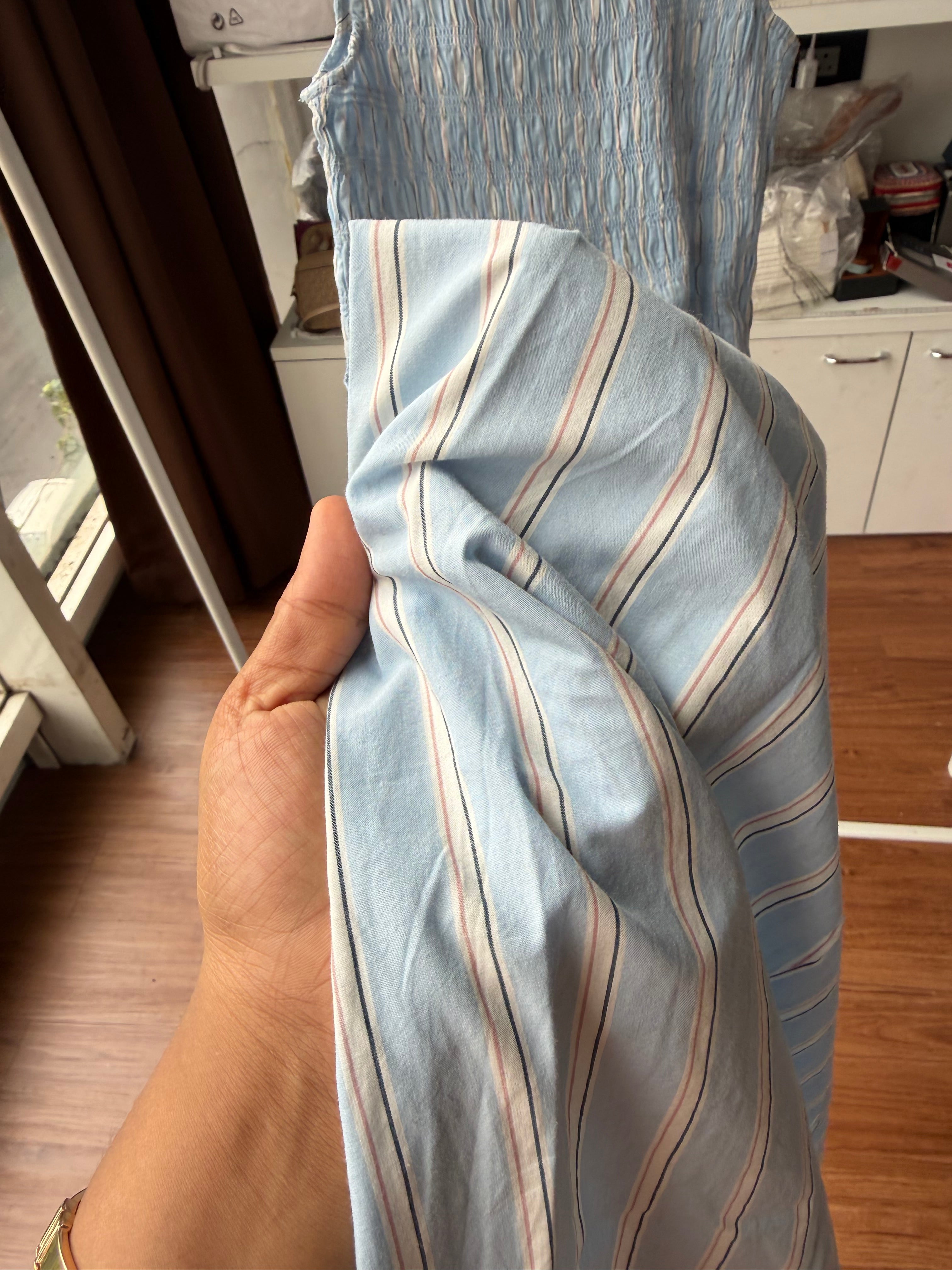 STRIPE SHIRRED DRESS