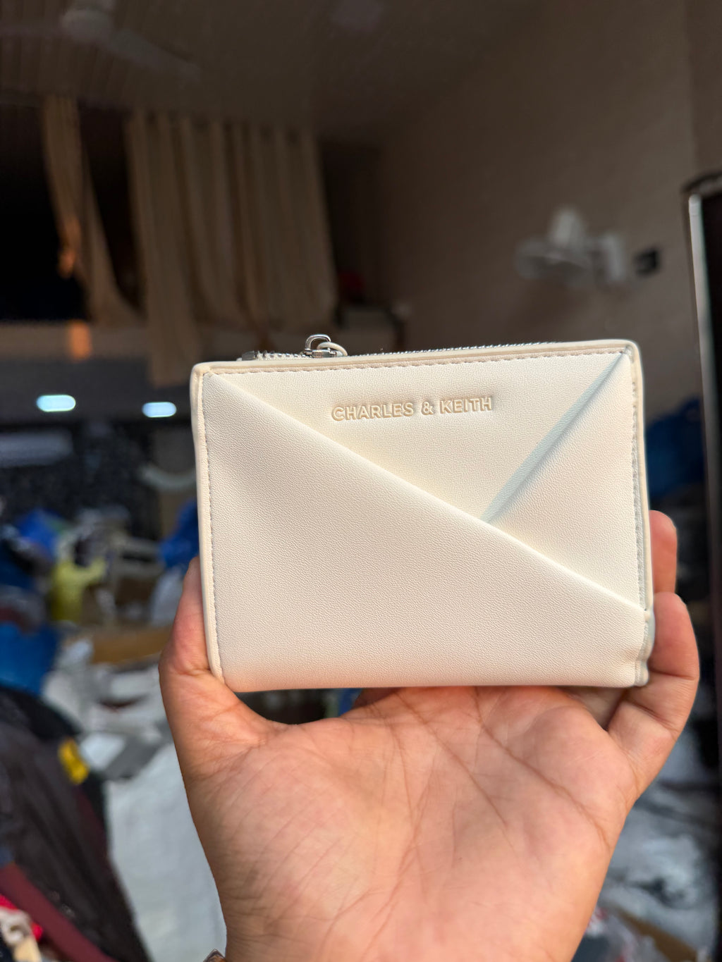 CHARLES AND KEITH midori geometric top zip wallet