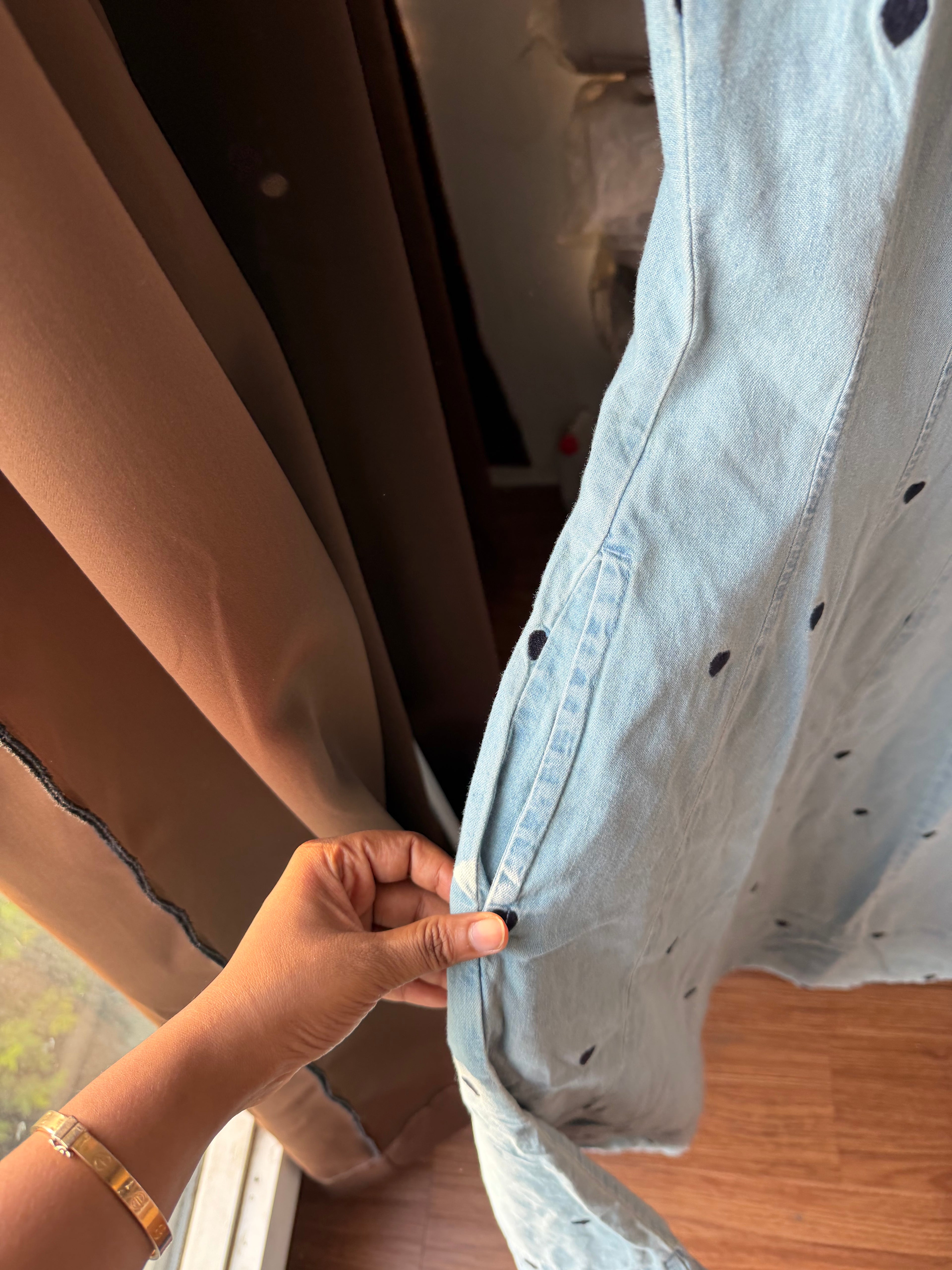 HEART EMBROIDERY DENIM DRESS