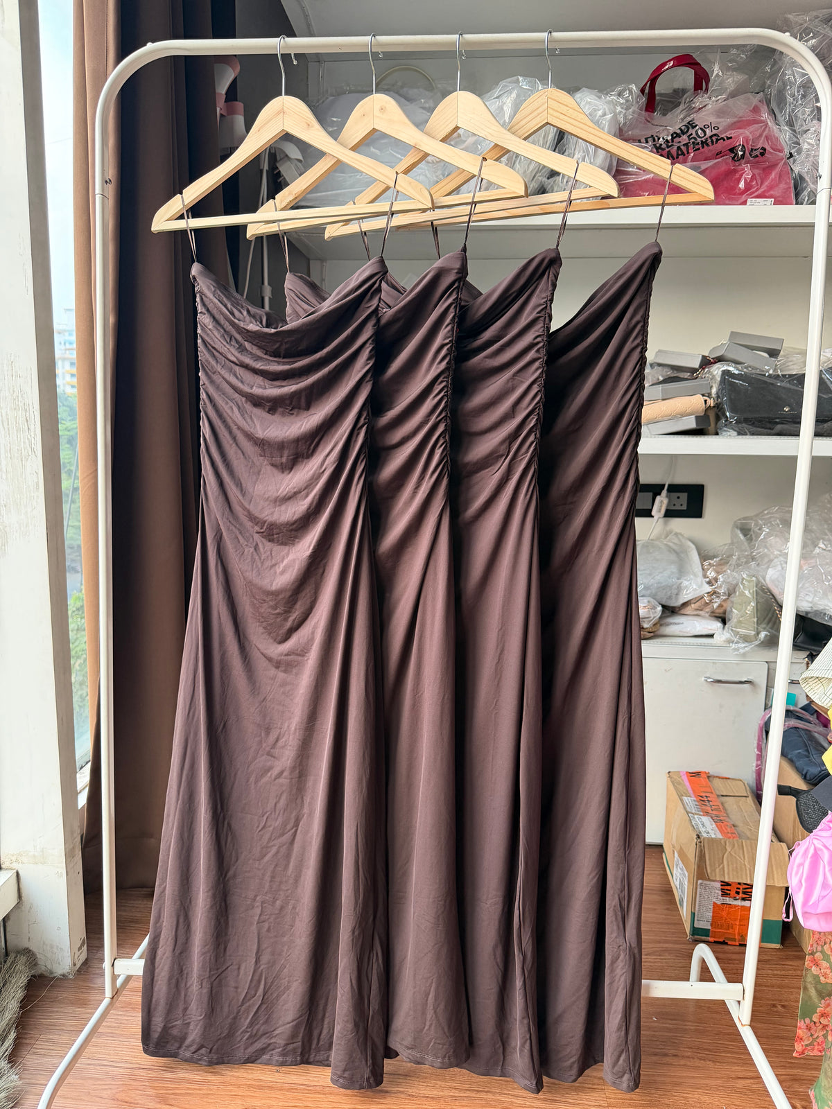 RUCHED BANDEAU MAXI DRESS