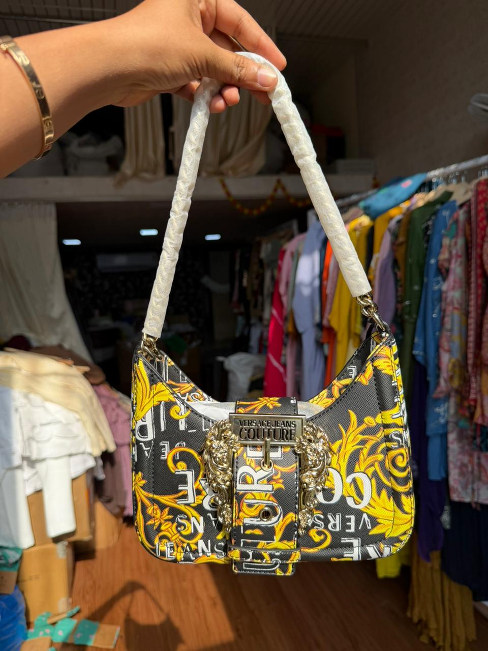 Versace Jeans Couture Baroque Shoulder Bag Black Gold