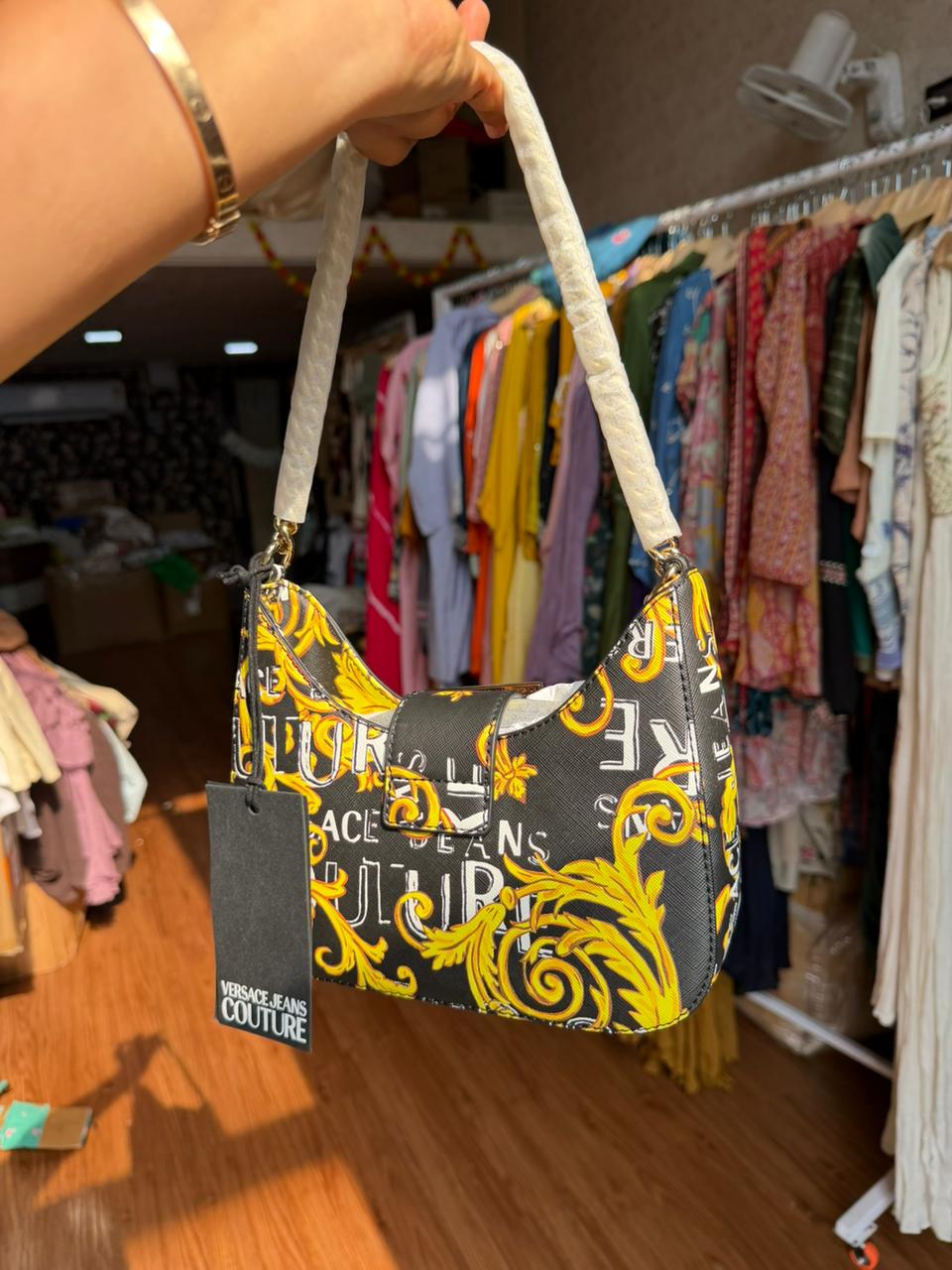 Versace Jeans Couture Baroque Shoulder Bag Black Gold
