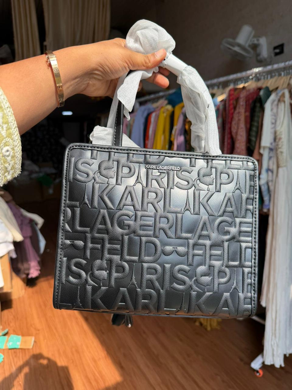 Karl Lagerfeld Paris Embossed Legacy Maybelle Satchel Crossbody Pouch