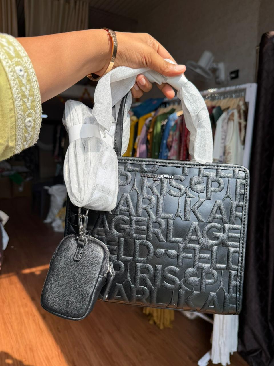 Karl Lagerfeld Paris Embossed Legacy Maybelle Satchel Crossbody Pouch