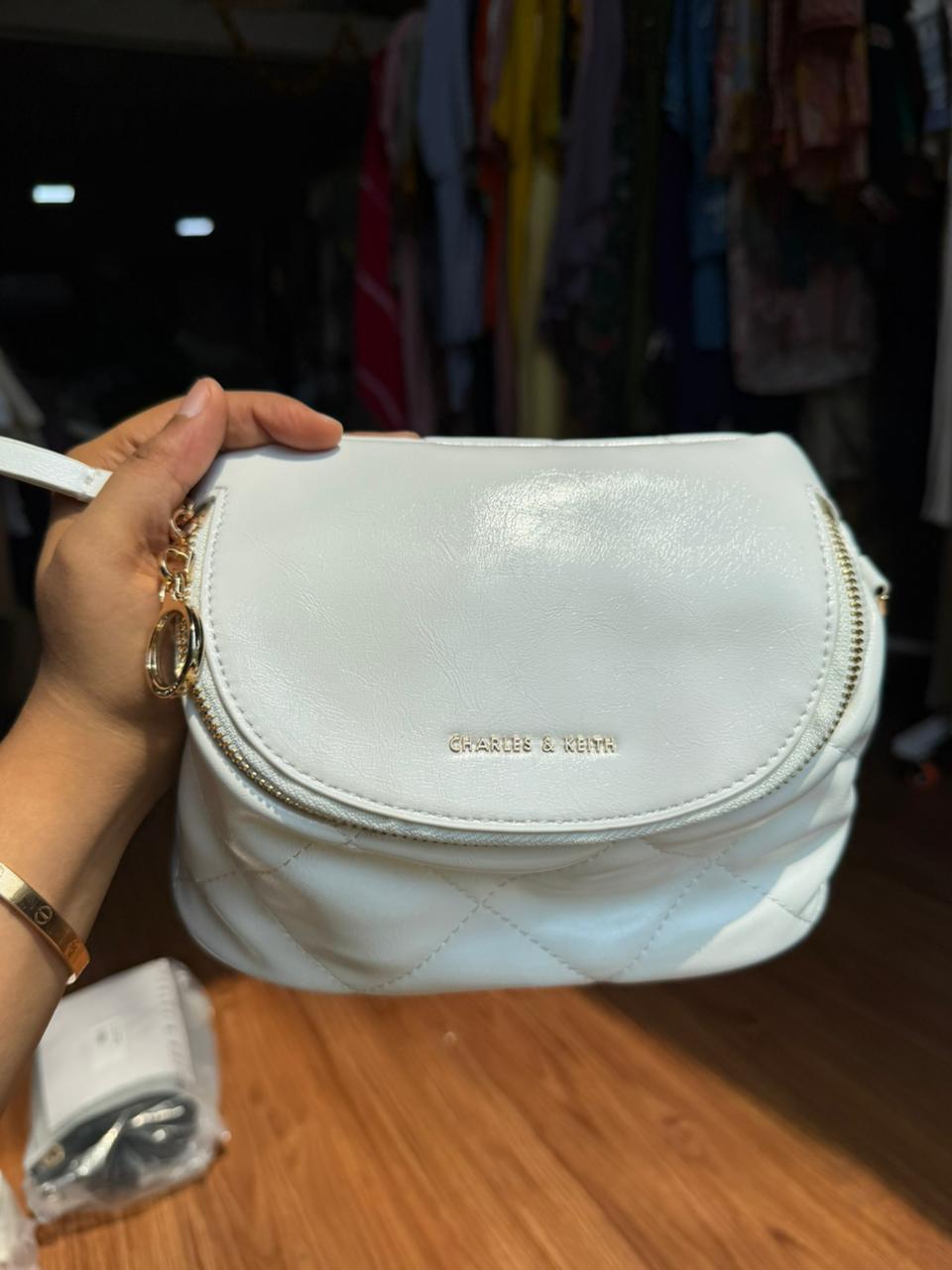 White Quilted Charles & Keith Apfra Vanity Crossbody Bag