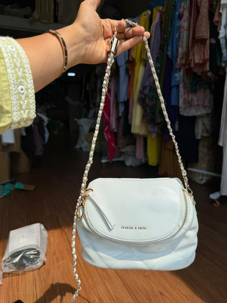 White Quilted Charles & Keith Apfra Vanity Crossbody Bag