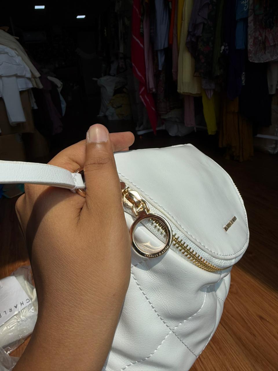 White Quilted Charles & Keith Apfra Vanity Crossbody Bag