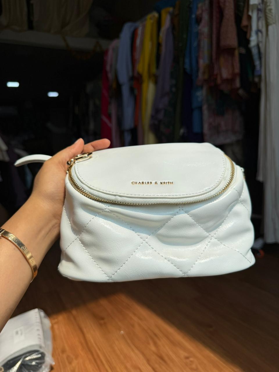 White Quilted Charles & Keith Apfra Vanity Crossbody Bag