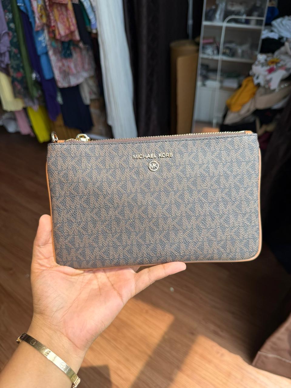 Michael Kors Logo Monogram Zip Wallet